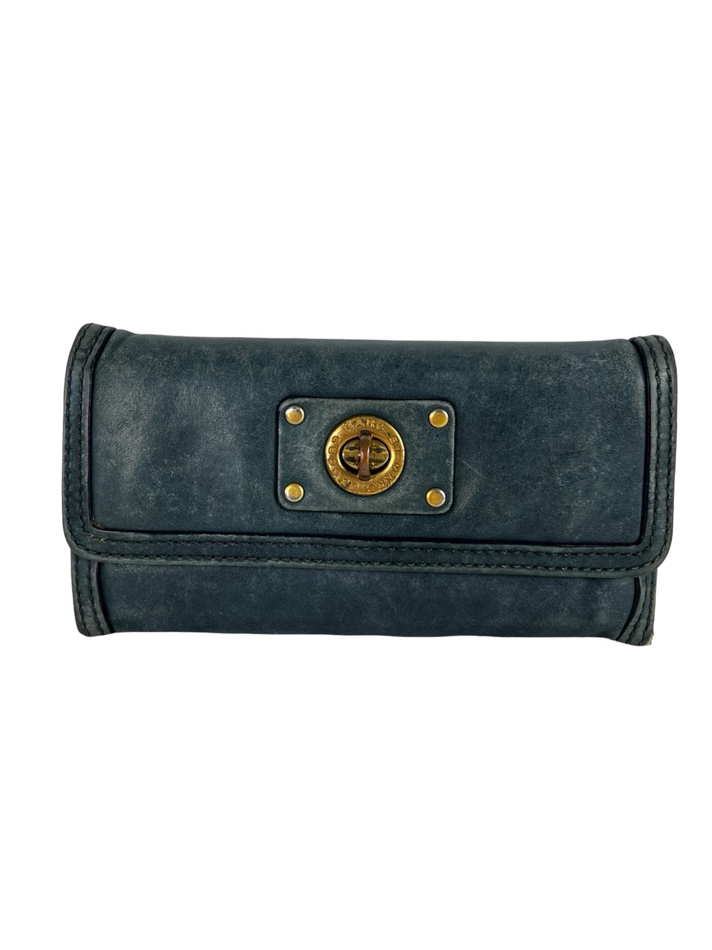 Marc by Marc Jacobs Turn Lock Leather Wallet Clutch Dark Teal Blue Organizer